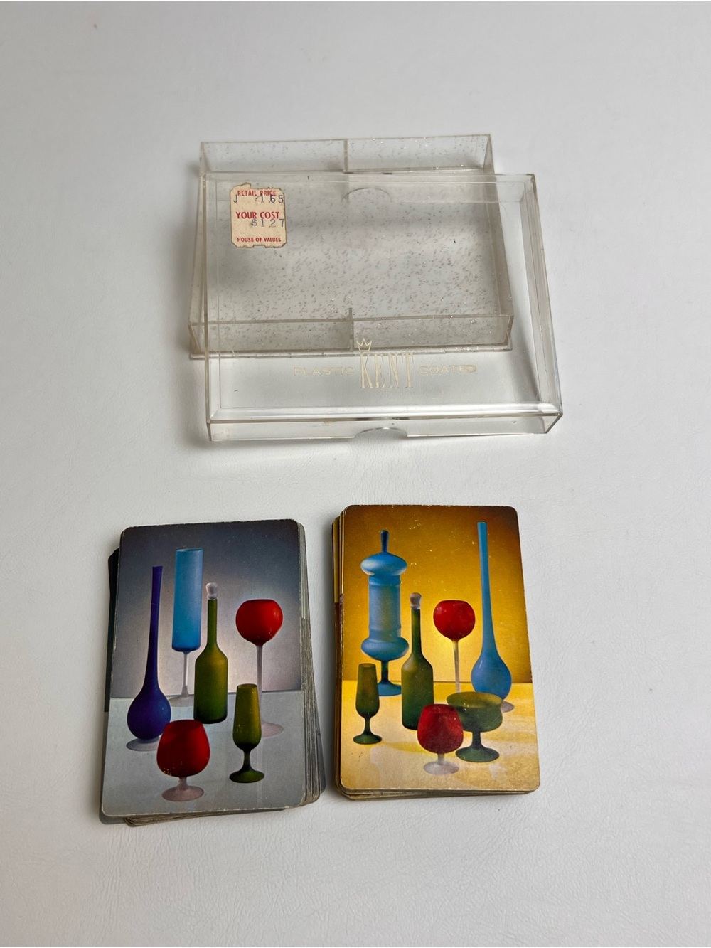 2 Deck Kent Playing Card Set Frosted Glass Glitter Case USA  MCM with Jokers